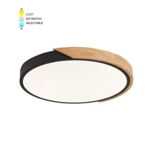 Vito 2026230 LED CEILING ROUND LIGHTING FIXTURE FINESSE R2-45 φ500*H50 45W 3xCCT-DIP SWITCH BLACK+WOOD