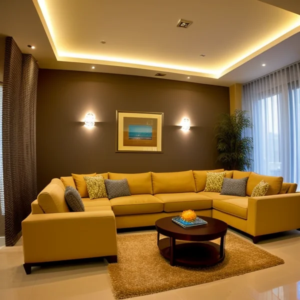 Съчетаване на осветление за дневната с мебели и декорации