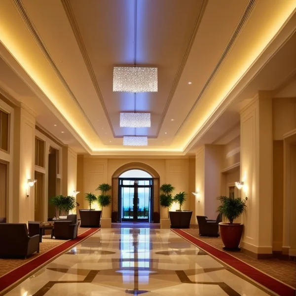 Осветление с LED за акцентиране на архитектурни елементи в хотелски сгради