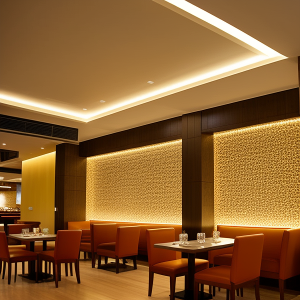 Естетическо LED осветление за фокусиране на вниманието в ресторантския интериор