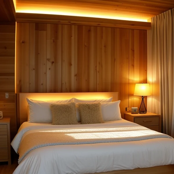 Съчетаване на LED осветление за спалнята с природни материали