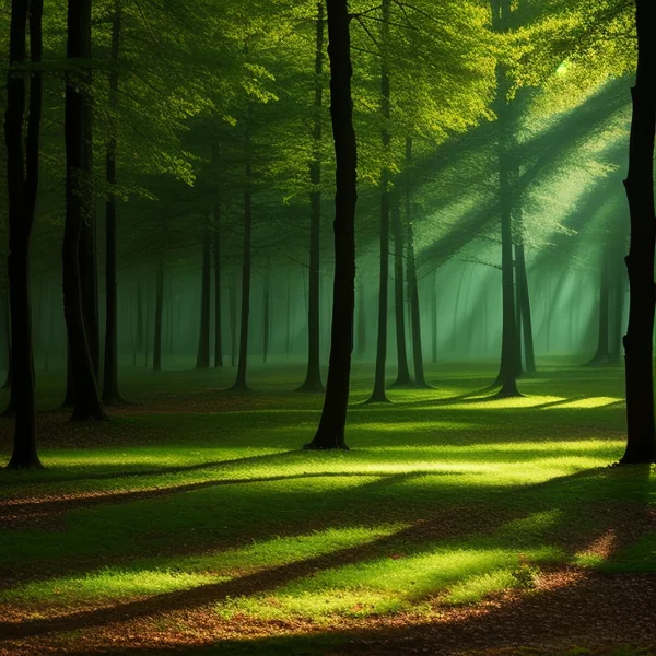 Светлинни ефекти, създаващи илюзия за вълшебна гора