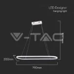 V-TAC VT-10055 24W LED Висяща Лампа (80*20*100CM) 4000K Бяло Тяло