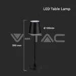 V-TAC VT-10193 3W Презаредима Настолна Лампа Черна 3000K