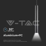 V-TAC VT-10264 14W LED Магнитен Осветител Висящ 3000K Черно Тяло