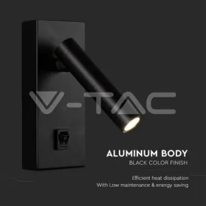 V-TAC VT-10286 2W LED Стенен Аплик Хотел Квадрат 3000K Черно Тяло