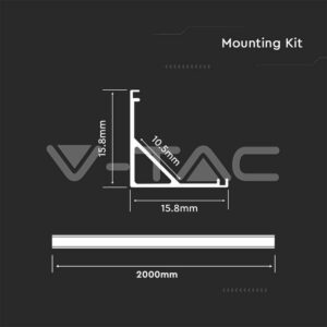 V-TAC VT-10322 Монтажен Kит с Дифузер за LED Лента Алуминиев Мат 2000x15.8x15.8мм