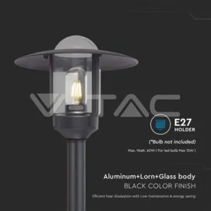 V-TAC VT-10423 E27 Наземна Лампа Черна Шапка Стъкло IP44 980mm