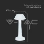 V-TAC VT-10569 2W LED Настолна Лампа (D100*230) 3 в 1 Бяло Тяло