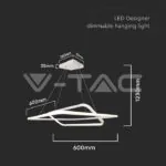 V-TAC VT-14988 LED Осветител 50W Висящ 600x600x1200мм Димиращ Бял 3000К