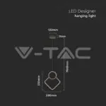 V-TAC VT-14999 LED Осветител 12W Висящ Геометрик 280 x 1800мм Черен 4000К