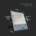 V-TAC VT-20182 200W LED Прожектор Със Светлинен Сензор SAMSUNG Чип Черно Тяло 4000K 100 lm/W