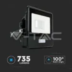 V-TAC VT-20256 10W LED Прожектор PIR Сензор SAMSUNG Чип Черно Тяло 3000K