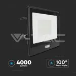 V-TAC VT-20291 50W LED Прожектор PIR Сензор SAMSUNG Чип Черно Тяло 6400K 1М Кабел