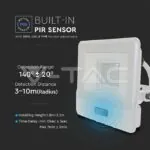 V-TAC VT-20295 20W LED Прожектор PIR Сензор SAMSUNG Чип Бяло Тяло 3000K 1М Кабел