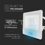 V-TAC VT-20300 30W LED Прожектор PIR Сензор SAMSUNG Чип Бяло Тяло 6400K 1М Кабел