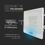 V-TAC VT-20301 50W LED Прожектор PIR Сензор SAMSUNG Чип Бяло Тяло 3000K 1М Кабел