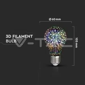 V-TAC VT-212704 LED Крушка 3W E27 Filament 3D A60 3000K