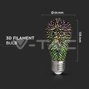 V-TAC VT-212705 LED Крушка 3W Filament E27 ST64 3D 3000K