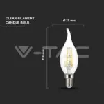V-TAC VT-214302 LED Крушка 4W Filament E14 Кендъл Пламък 3000K