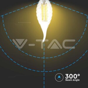 V-TAC VT-214308 LED Крушка 4W Filament E14 Кендъл Спирала Пламък 3000K