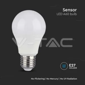 V-TAC VT-214459 LED Крушка 8.5W E27 A60 Пластик Сензор 3000K