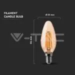 V-TAC VT-217113 LED Крушка 4W Filament E14 Кендъл Амбър 4000K