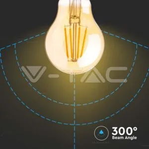 V-TAC VT-217457 LED Крушка 12W Filament E27 A60 Амбър 2200К