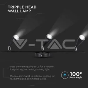 V-TAC VT-218273 13.5 LED Тройна Спот Лампа 4000К Черна