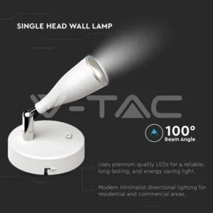 V-TAC VT-218675 4.5W LED Единична Спот Лампа 3000К Бяла С Ключ