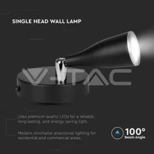 V-TAC VT-218676 4.5W LED Единична Спот Лампа 3000К Черна С Ключ