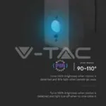 V-TAC VT-23016 5.5W LED Соларна Стенна Черна PIR Сензор Кръг 3000K IP44