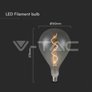V-TAC VT-23167 LED Крушка 4W Filament Спирала A160S 2700K Опушен
