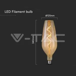 V-TAC VT-23171 LED Крушка 4W Filament Спирала B125 2700K Амбър