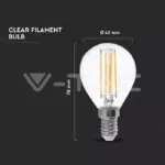 V-TAC VT-2854 LED Крушка 6W Filament E14 P45 2700К 130lm/W