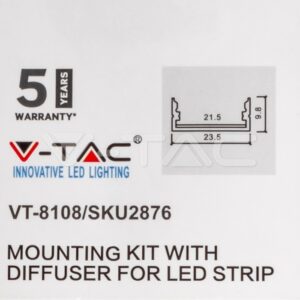 V-TAC VT-2876 Монтажен Kитс Дифузер за LED Лента Алуминиев Черен 2000x23.5x10мм