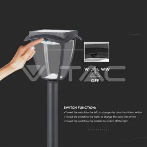 V-TAC VT-2894 2W LED Соларна Лампа Със Стълб Черен Мат 3000К+6000К