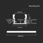 V-TAC VT-3358 Монтажен Kит С Дифузер За LED Лента Алуминиев Мат 2000 x 17.4 x 12.1mm