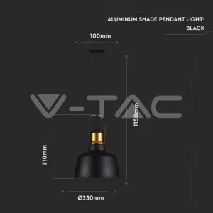 V-TAC VT-3728 Алуминев Абажур Светло Черен