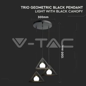 V-TAC VT-3927 Пендел E27 Geometric Пирамида Троен Черен Мат