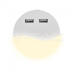 V-TAC VT-505 LED Нощна Лампа за Контакт USB Кръг 3000K