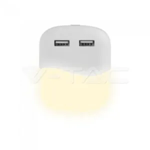 V-TAC VT-507 LED Нощна Лампа за Контакт USB Квадрат 3000K