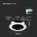 V-TAC VT-6645 GU10 Корпус Кръг Бяла Рамка с Черен Рефлектор