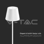 V-TAC VT-7651 2W LED Настолна Лампа 4400mA Батерия Бяло Тяло IP54 3000K
