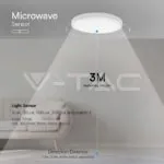 V-TAC VT-76591 18W LED Плафон Кръг Микровълнов Сензор Бяла Рамка 3000К IP44