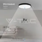 V-TAC VT-76701 24W LED Плафон Кръг Микровълнов Сензор Черна Рамка 4000К IP44