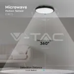 V-TAC VT-7671 30W LED Плафон Кръг Микровълнов Сензор Черна Рамка 4000К IP44