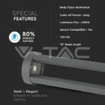 V-TAC VT-8330 10W Лампа Сиво Тяло 80см 6400K
