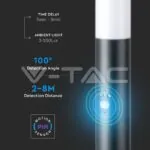 V-TAC VT-8976 Е27 Градинска Лампа 60cm PIR Сензор + 2 Контакта Неръждавейка Сив IP44