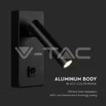 V-TAC VT-10286 2W LED Стенен Аплик Хотел Квадрат 3000K Черно Тяло